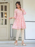 Peach Georgette Floral Printed Gathered Tunic